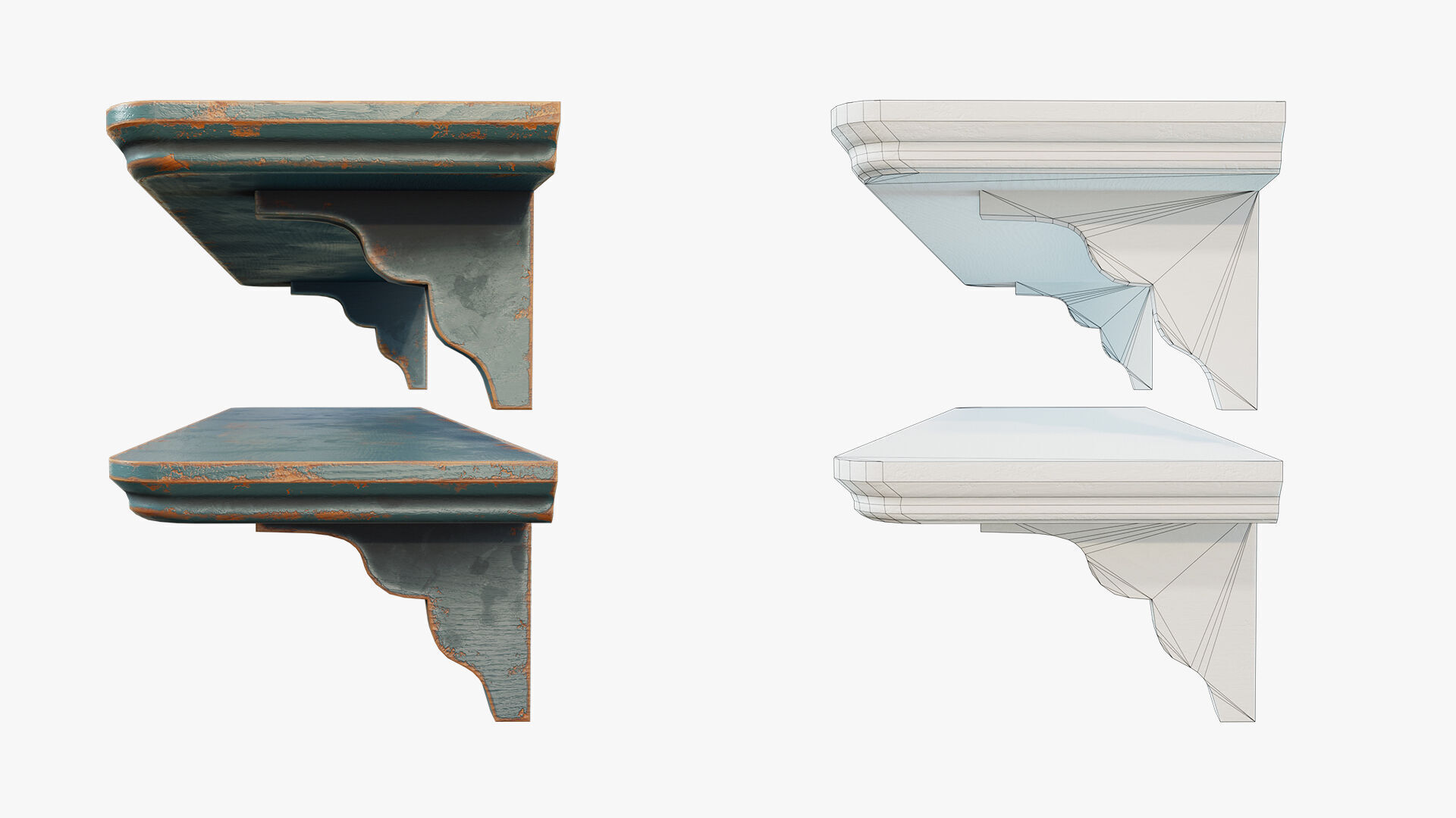 Shelf Wooden Vintage Low-poly 3D model_5