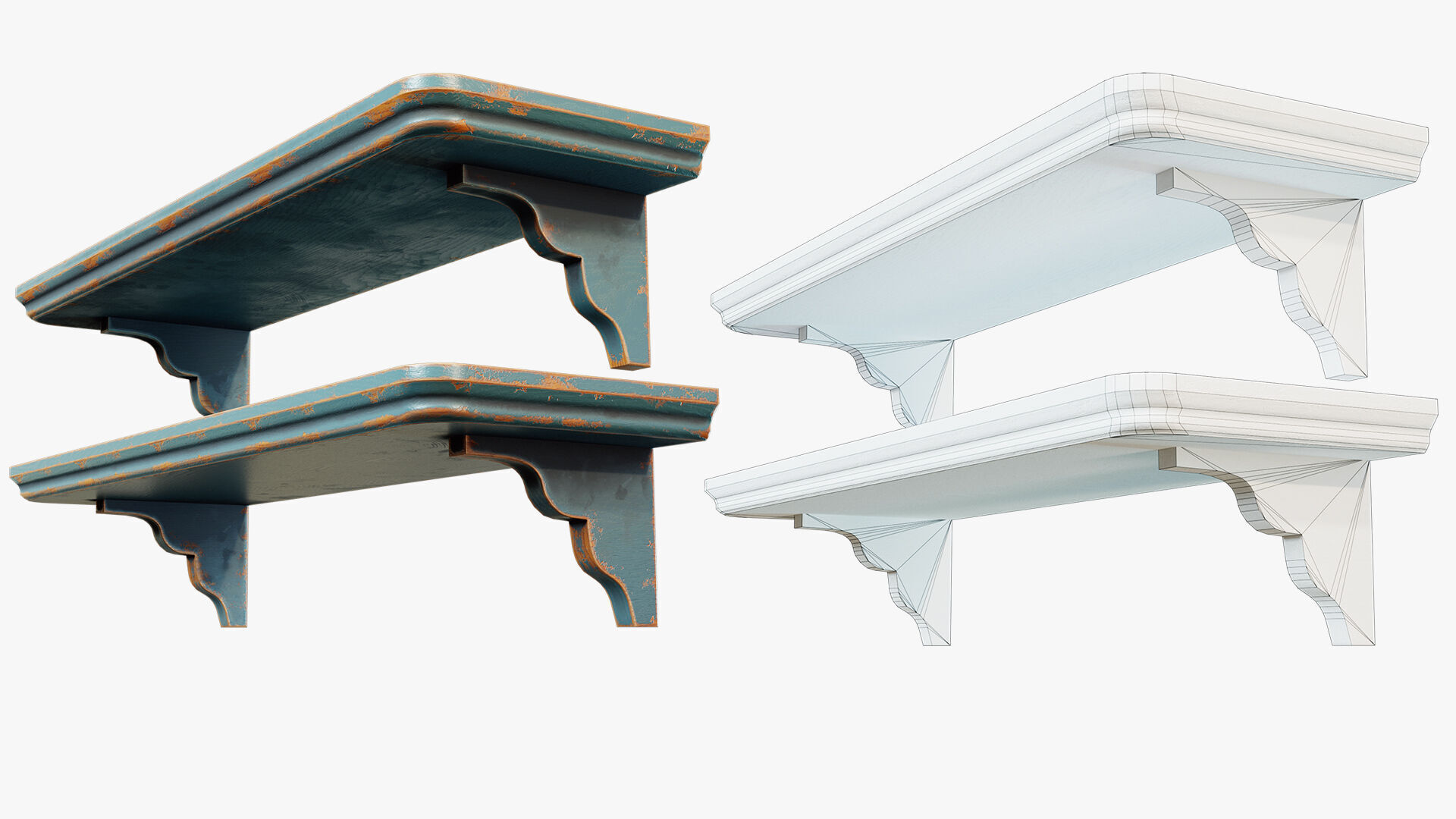 Shelf Wooden Vintage Low-poly 3D model_4