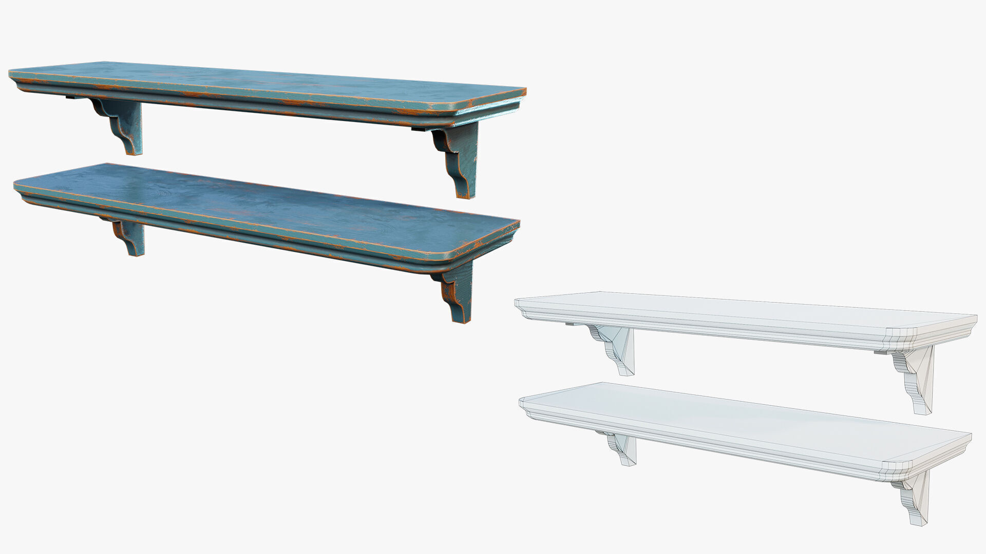 Shelf Wooden Vintage Low-poly 3D model_2