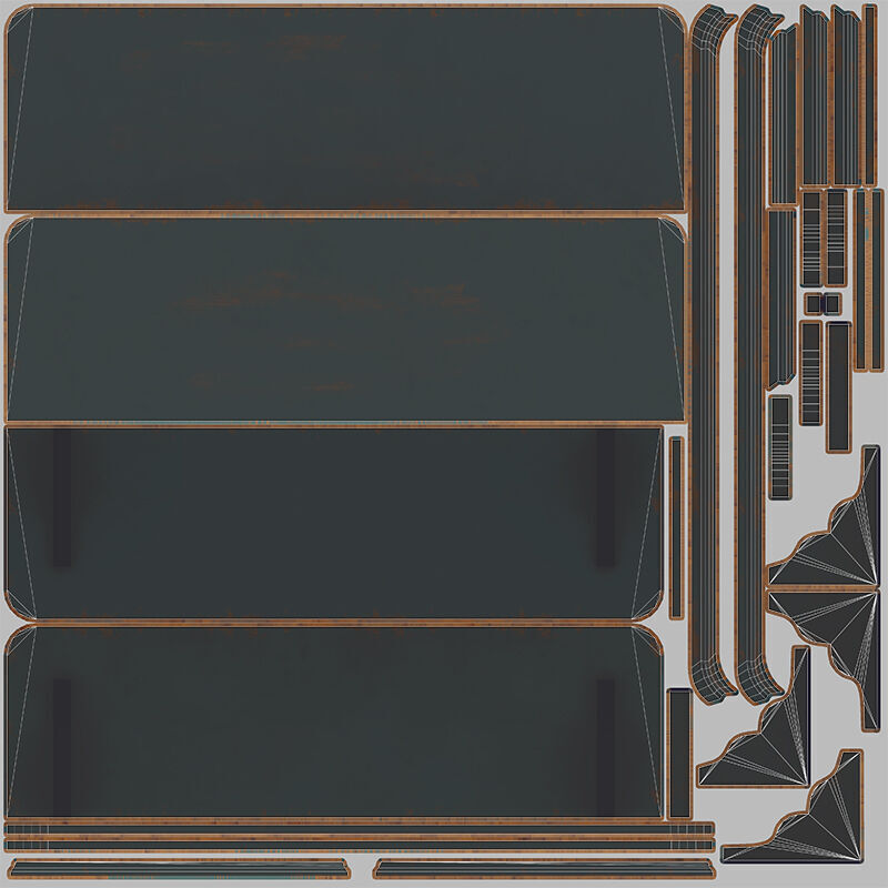 Shelf Wooden Vintage Low-poly 3D model_8