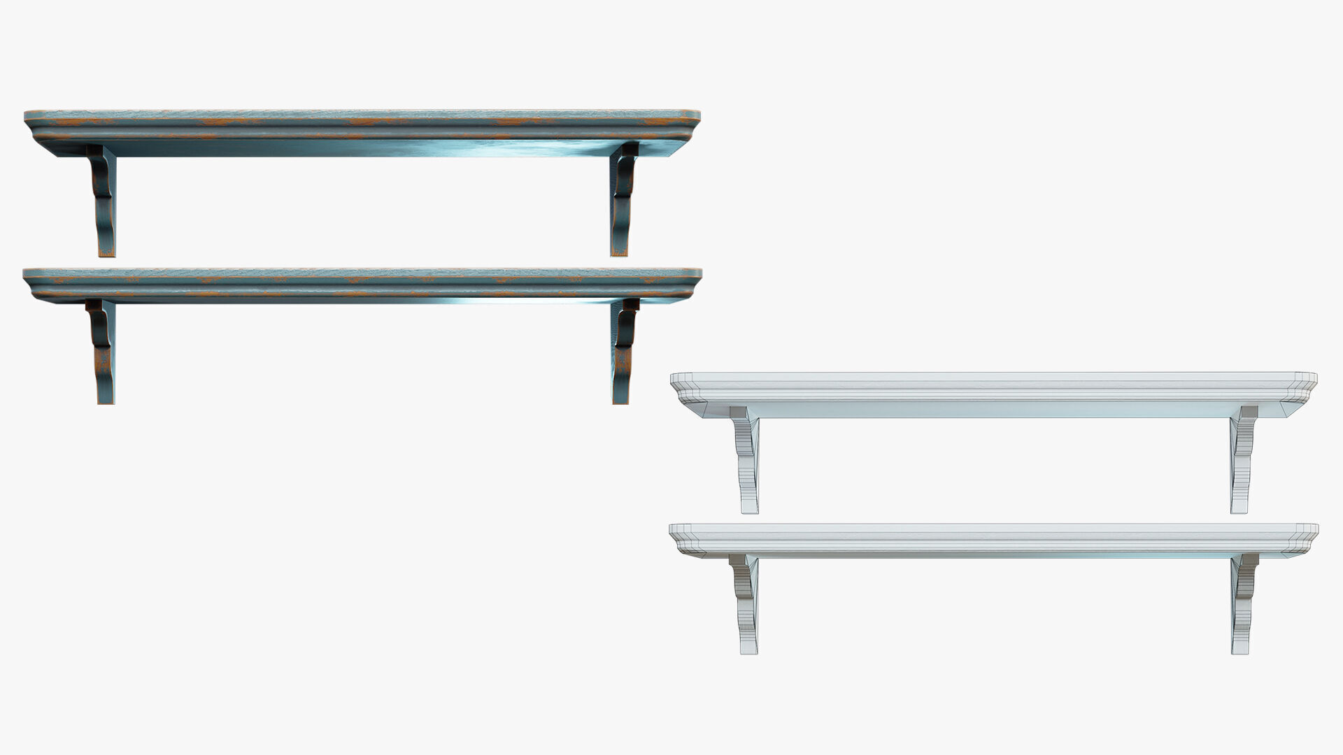 Shelf Wooden Vintage Low-poly 3D model_6