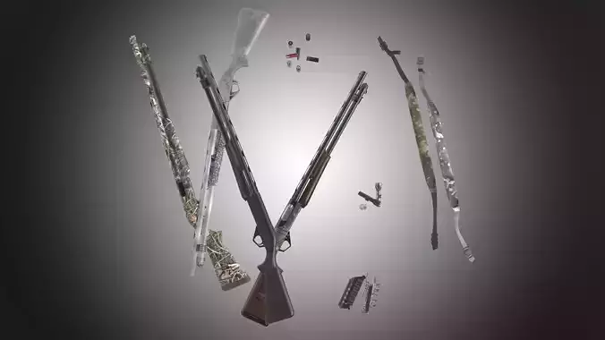 Benelli Nova shotgun with a camouflage camo set Low-poly 3D model
