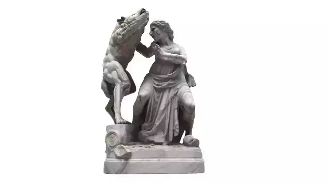 man with wolf statue 