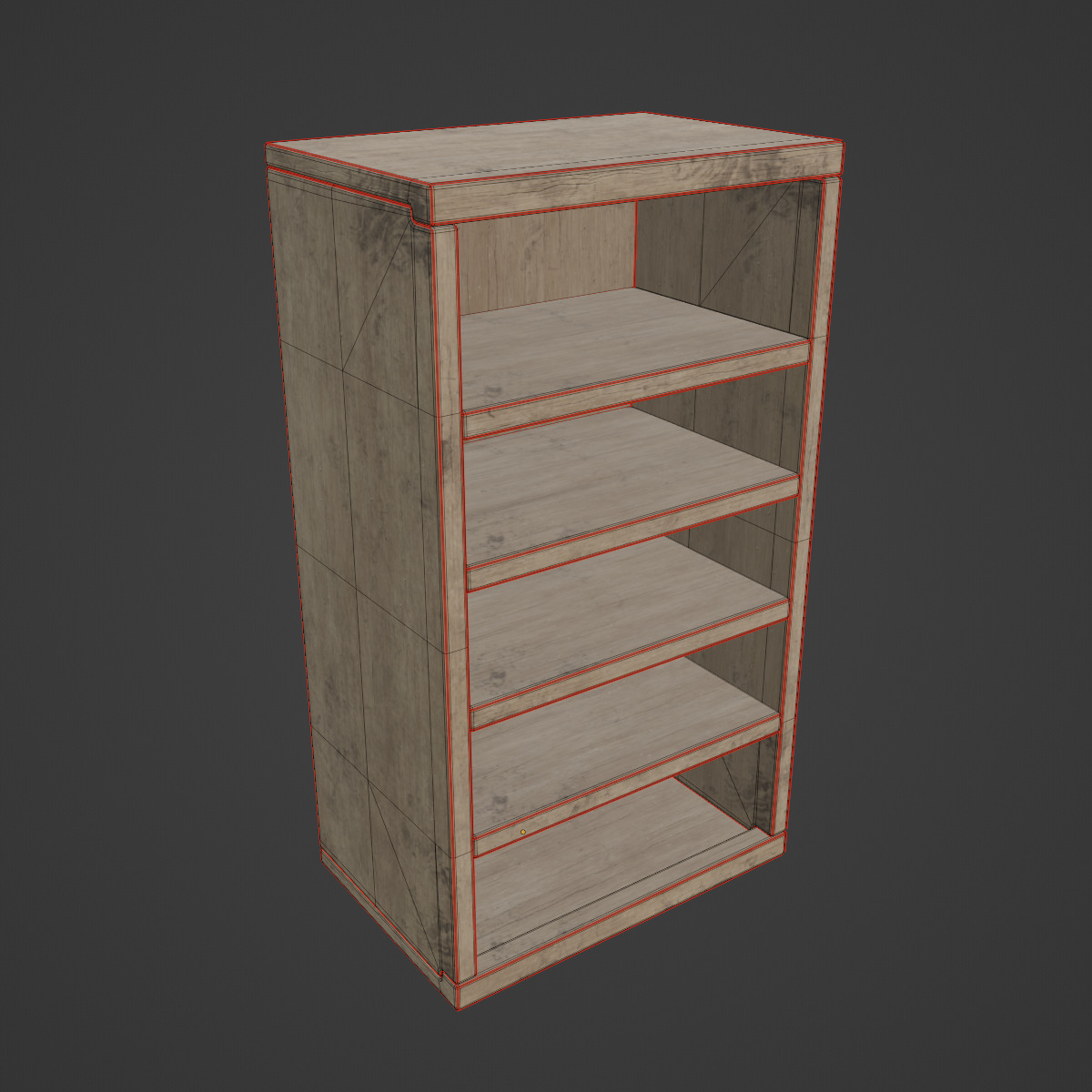 Old Wooden Bookshelf 03 Low-poly 3D model_7