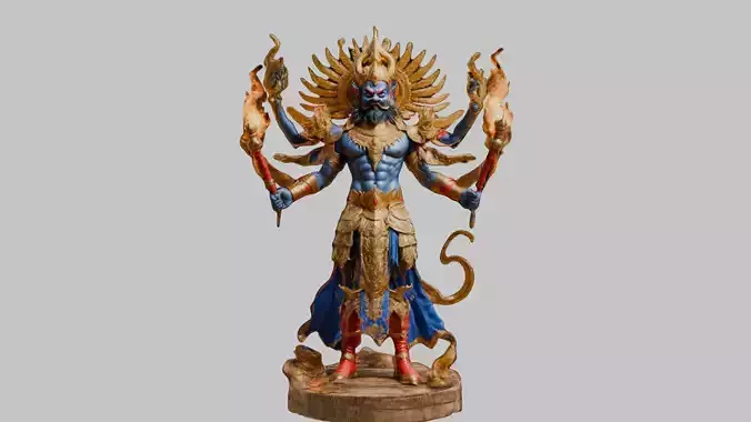 Ravana Statue 3D Model - Hindu Mythology Sculpture Low-poly 3D model