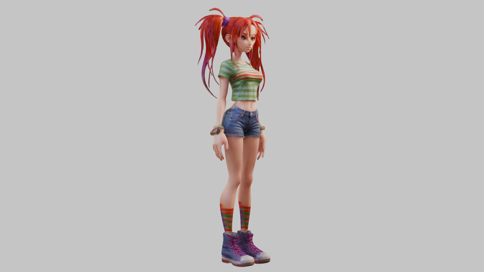 Female Full Body Game Character Model Low-poly 3D model_9