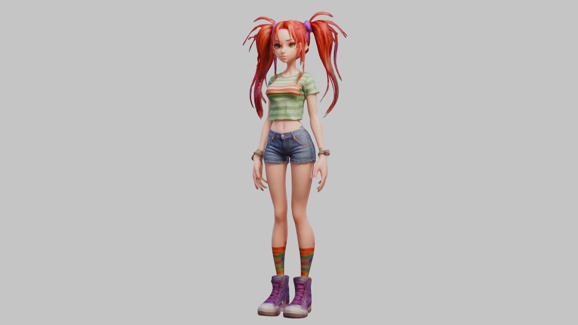Female Full Body Game Character Model Low-poly 3D model_7