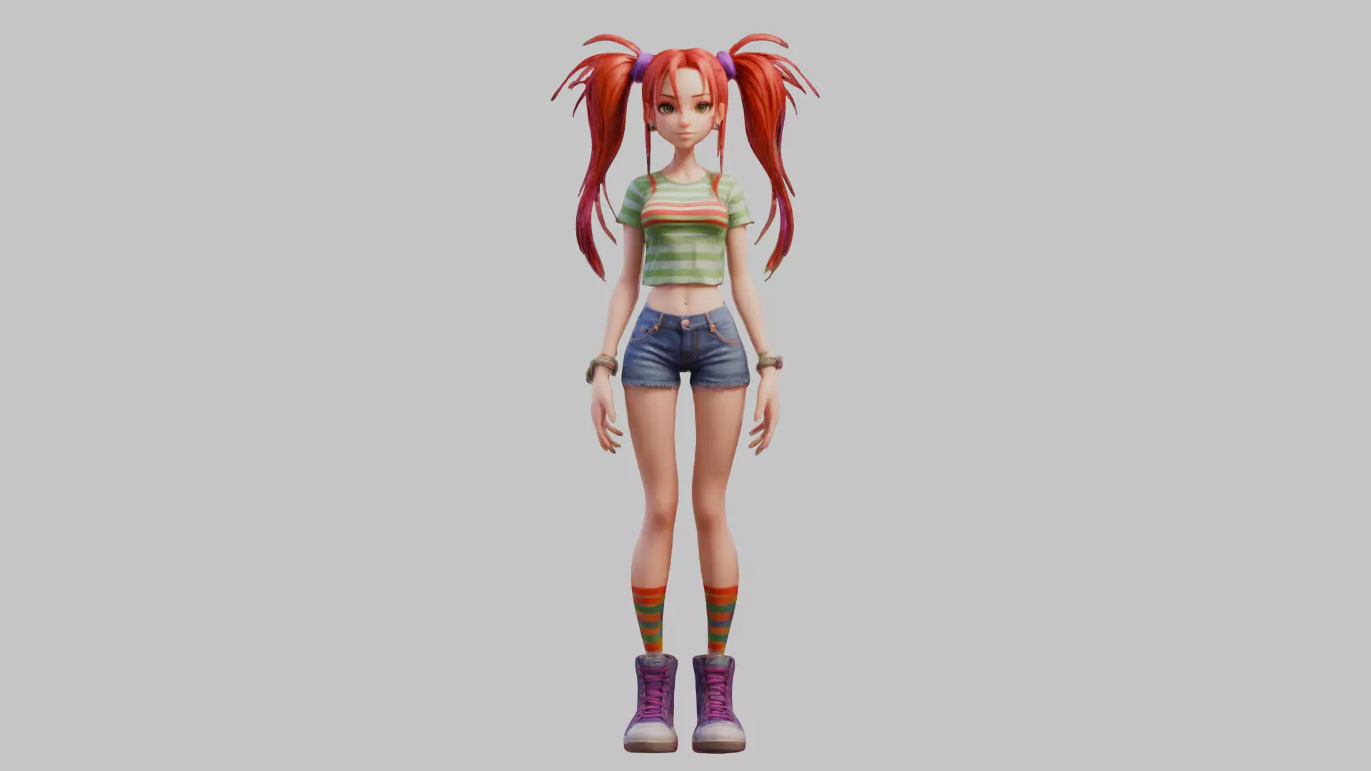 Female Full Body Game Character Model Low-poly 3D model_0