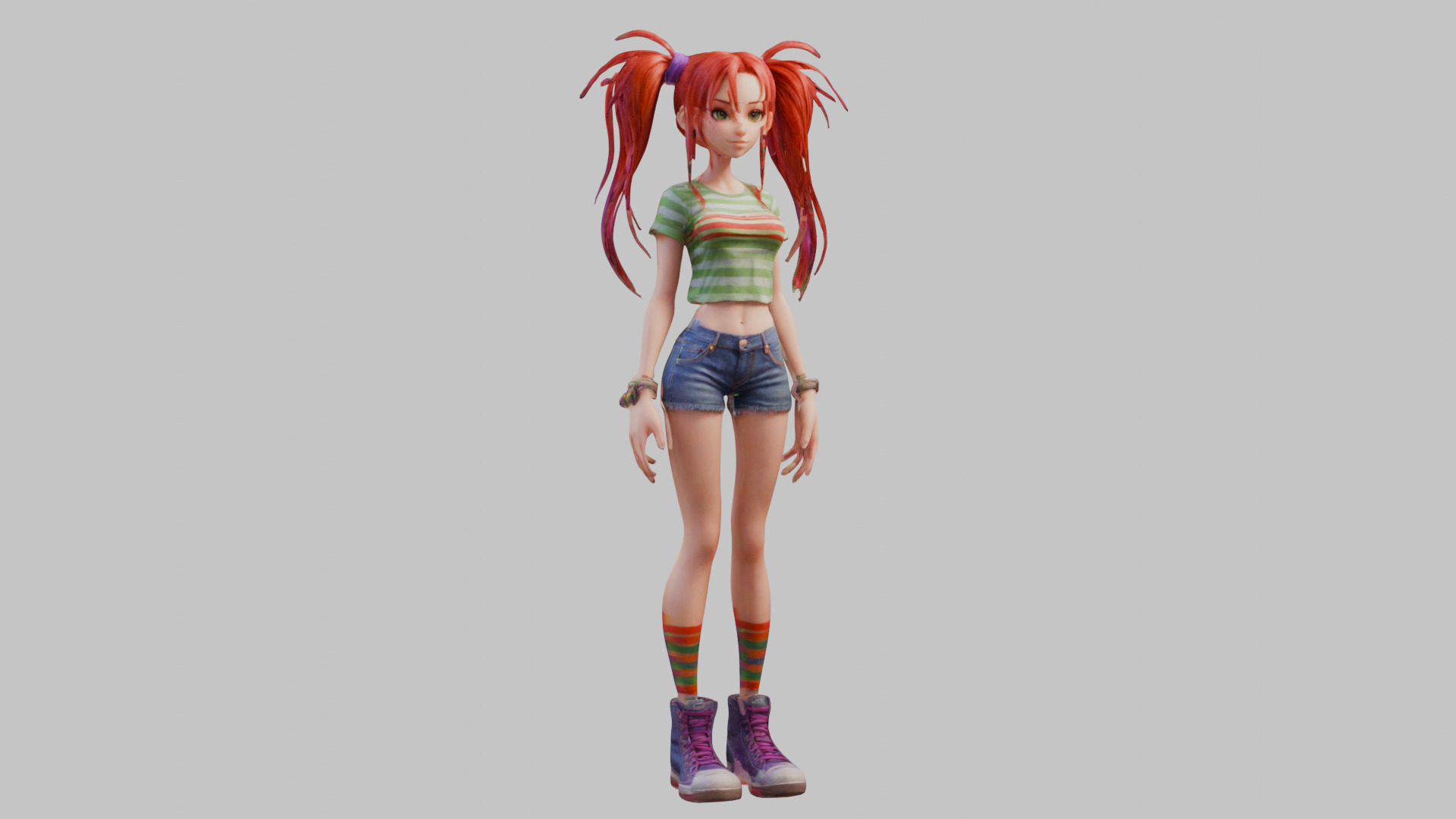 Female Full Body Game Character Model Low-poly 3D model_8