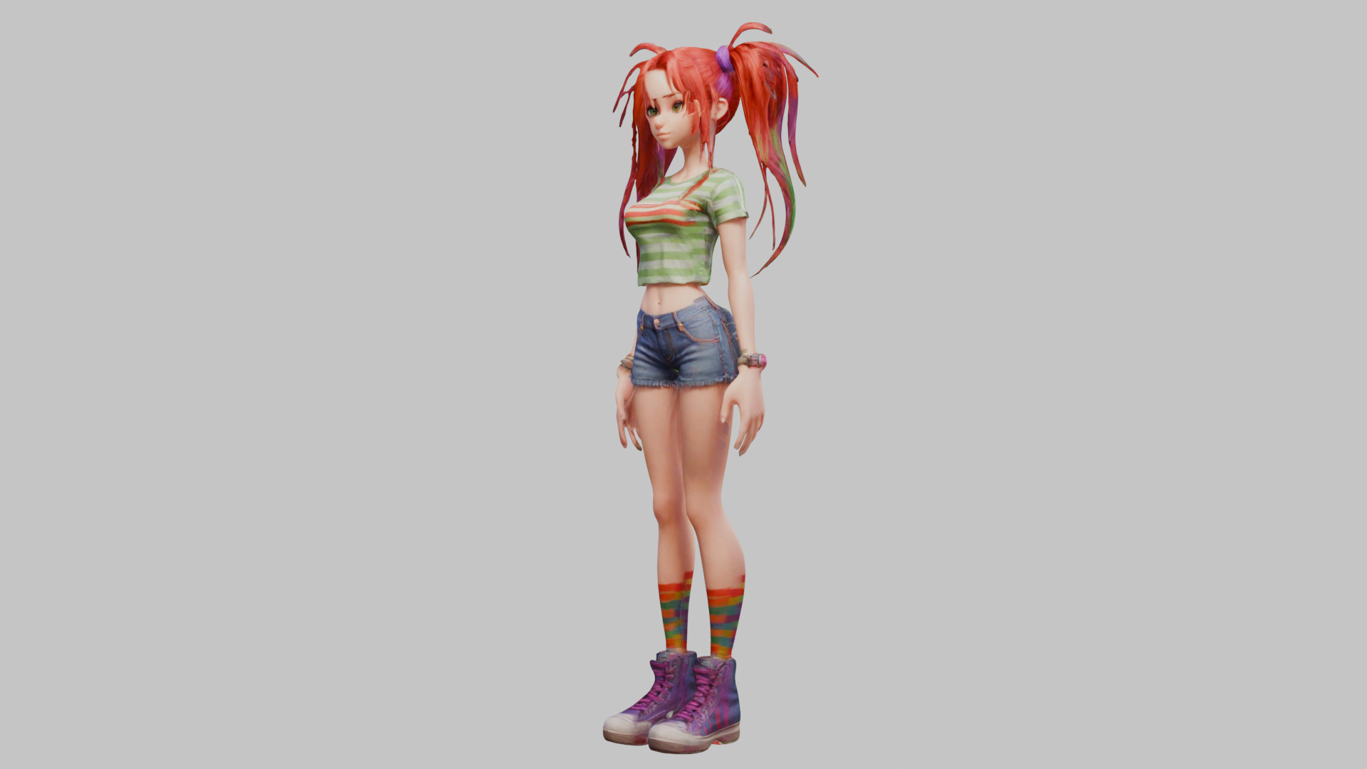 Female Full Body Game Character Model Low-poly 3D model_6
