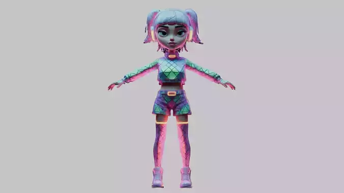 Cyberpunk Girl 3D Model - Sci-Fi Female Character