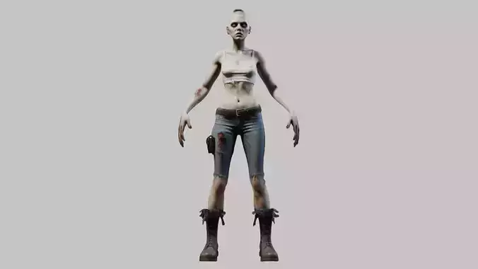 Young Zombie Woman with Buzz Cut - 3D Model
