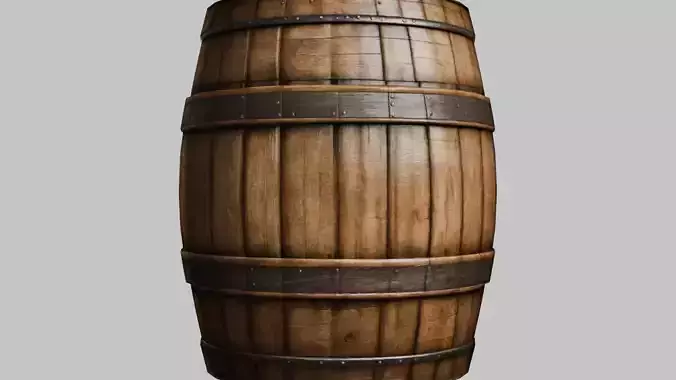 Stylized Realistic Wooden Barrel 3D Model