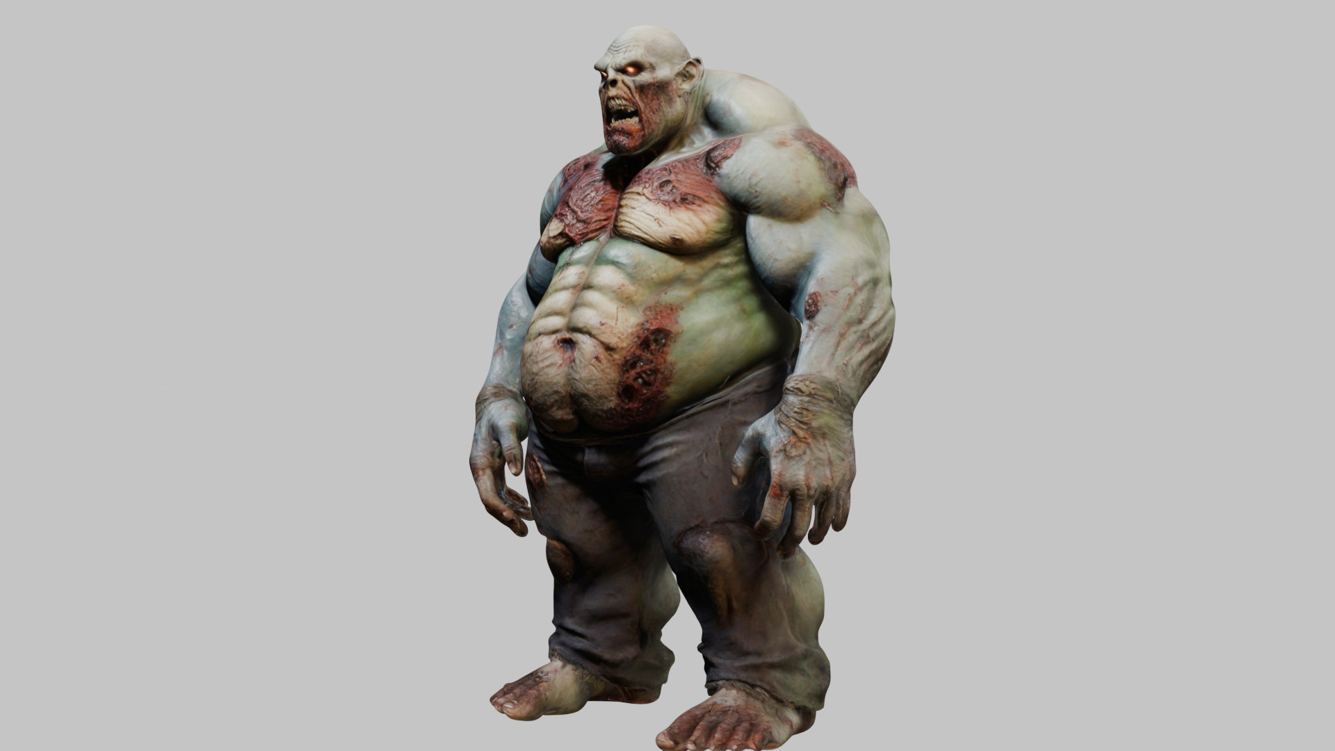A massive muscular rotten zombie Low-poly 3D model_6