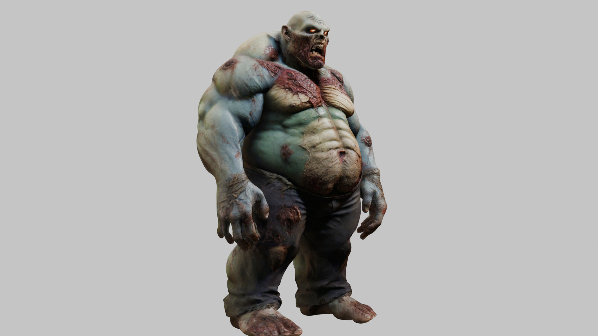A massive muscular rotten zombie Low-poly 3D model_9