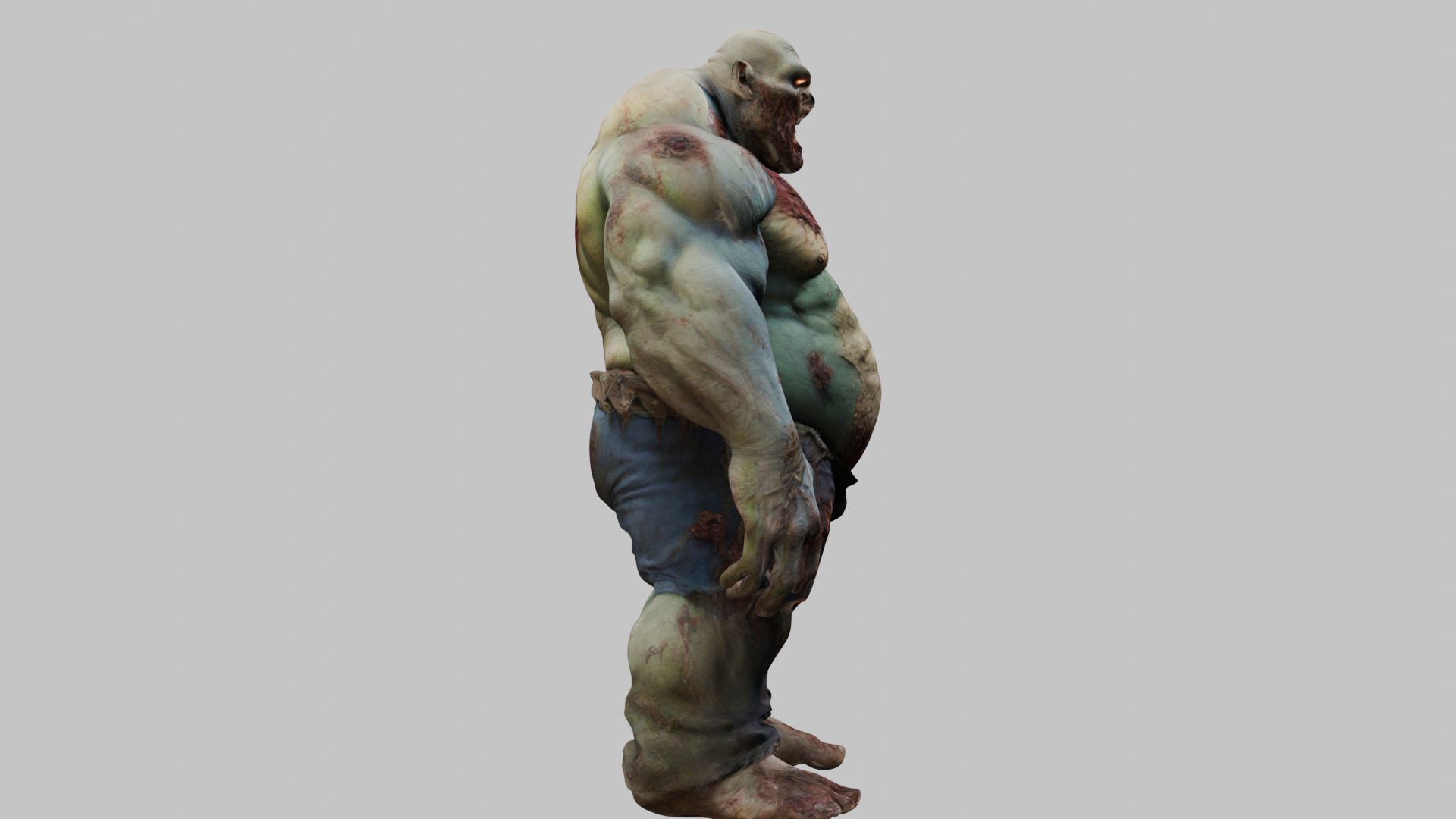 A massive muscular rotten zombie Low-poly 3D model_11