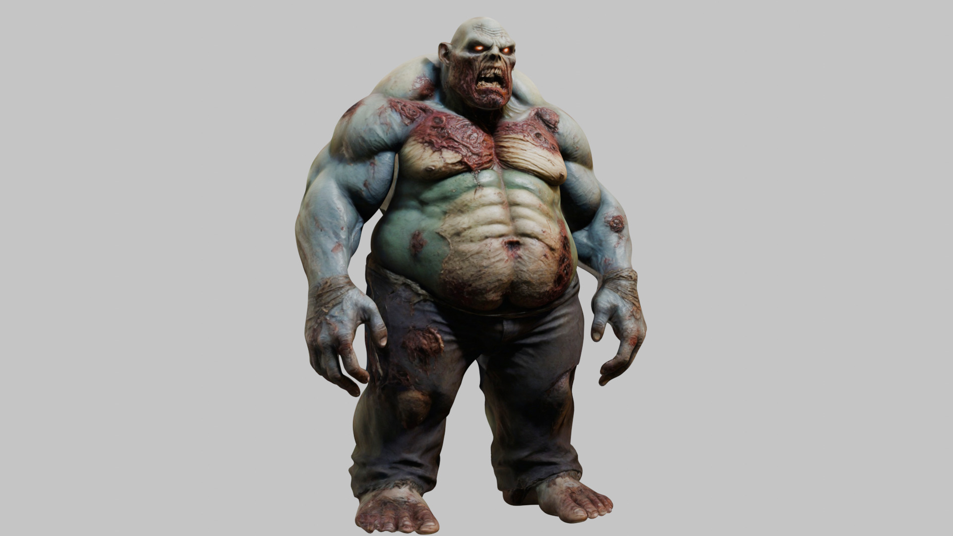 A massive muscular rotten zombie Low-poly 3D model_8