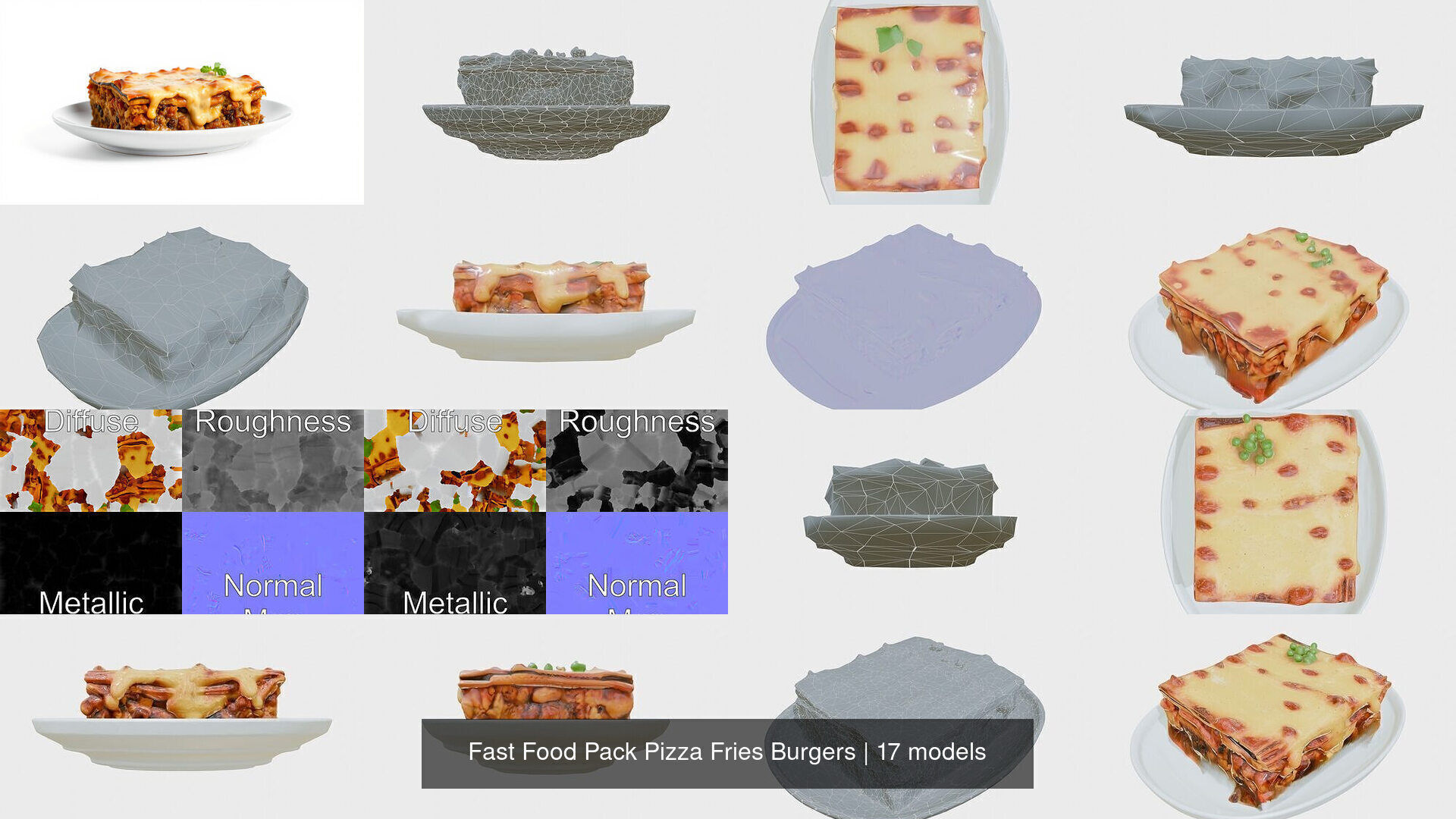 Fast Food Pack Pizza Fries Burgers 3D Model Collection_53