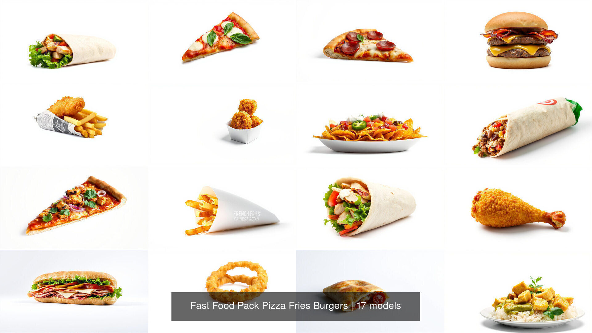 Fast Food Pack Pizza Fries Burgers 3D Model Collection_54
