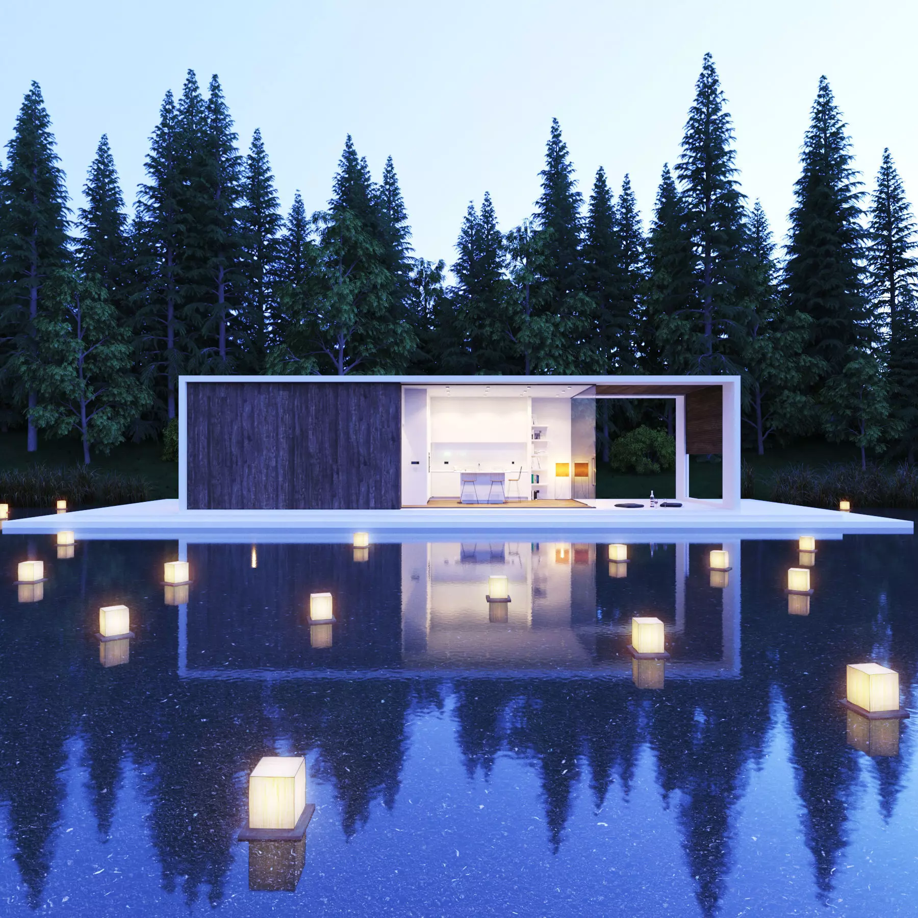 Modern Lake House 3D model_0
