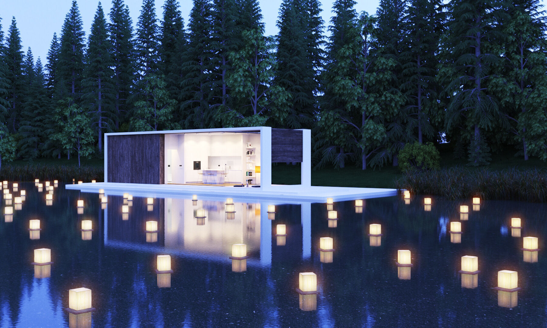 Modern Lake House 3D model_1
