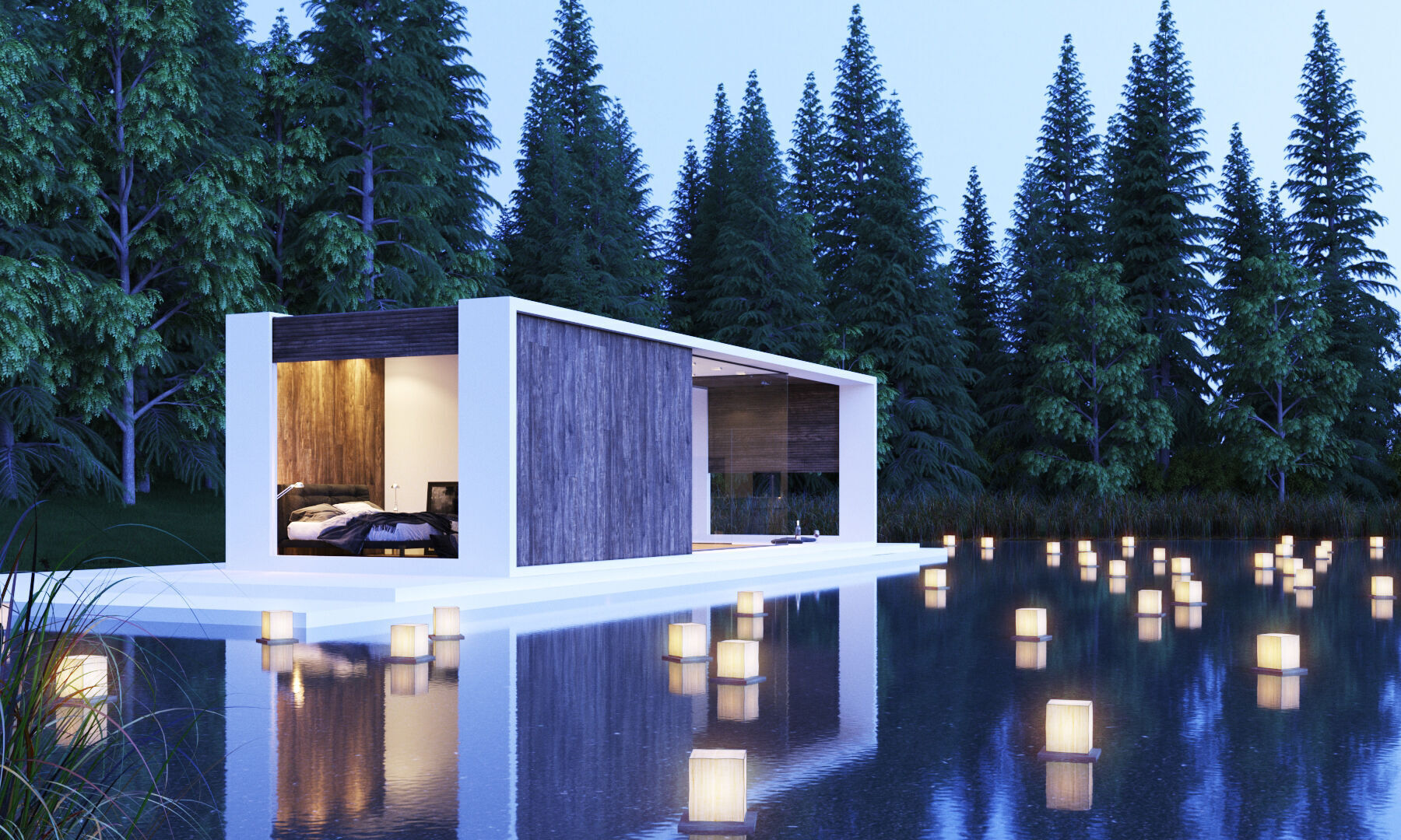 Modern Lake House 3D model_2