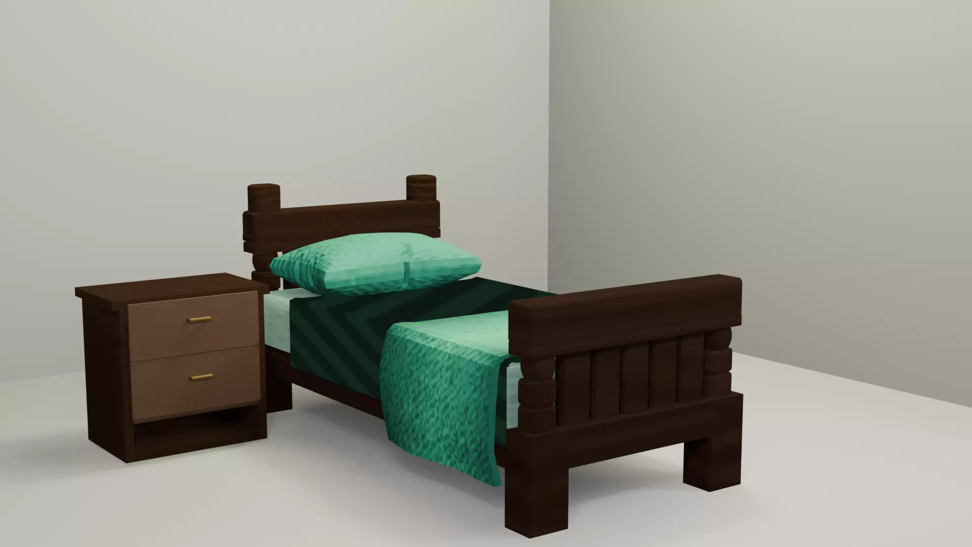 Cartoon Style Bed and Nightstand 3D Model Free low-poly 3D model