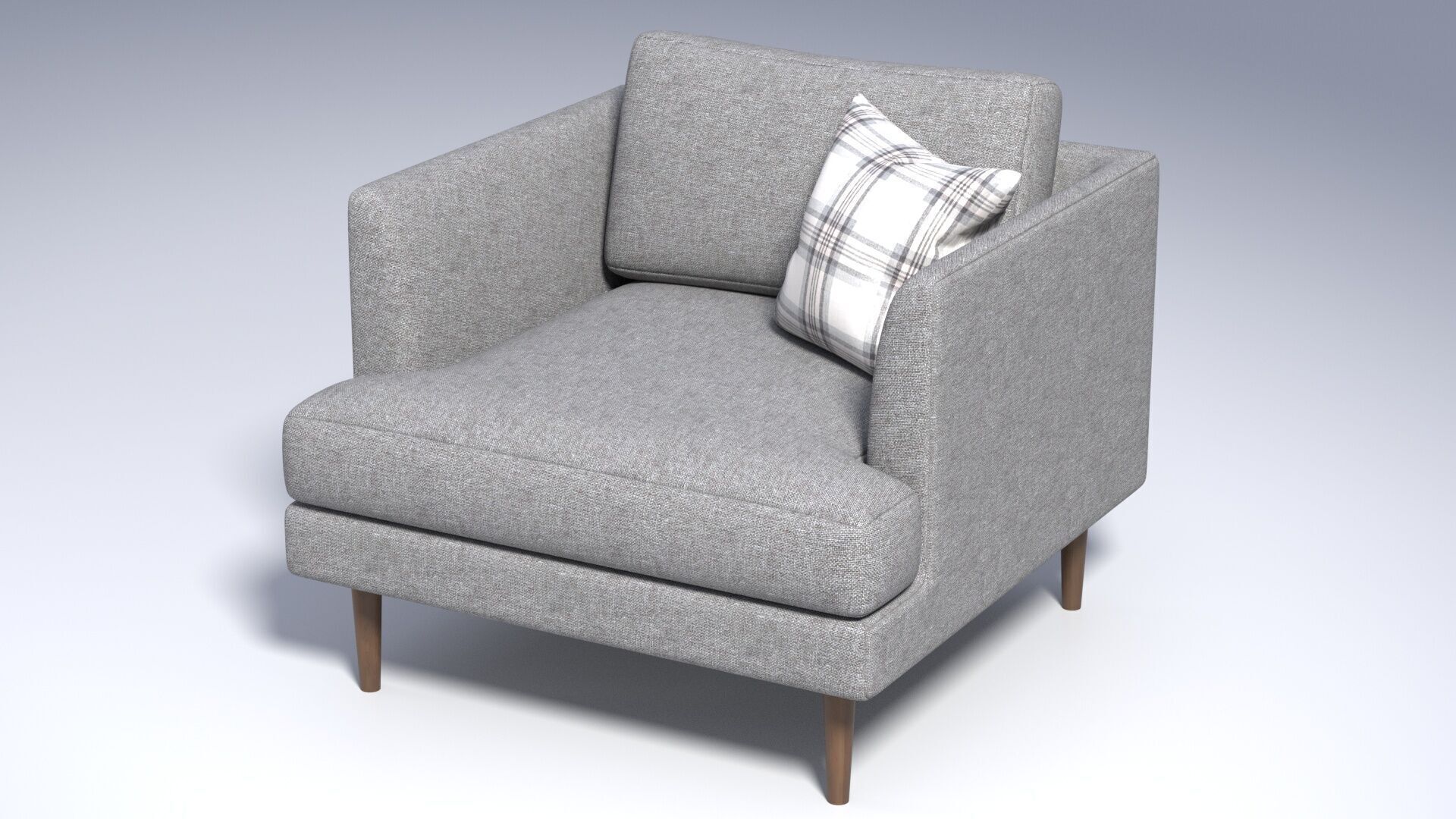 Fabric Chair with Pillow - Grey Fabric - Armchair Seat 3D model_1