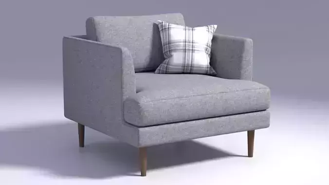 Fabric Chair with Pillow - Grey Fabric - Armchair Seat 3D model