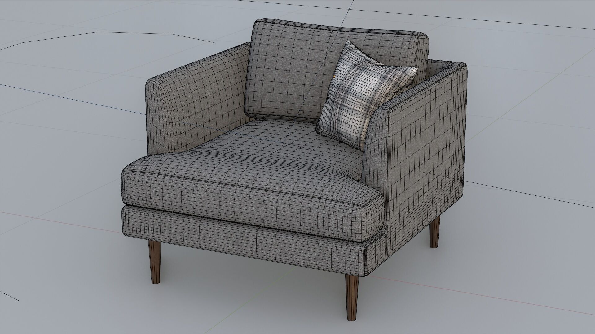 Fabric Chair with Pillow - Grey Fabric - Armchair Seat 3D model_5