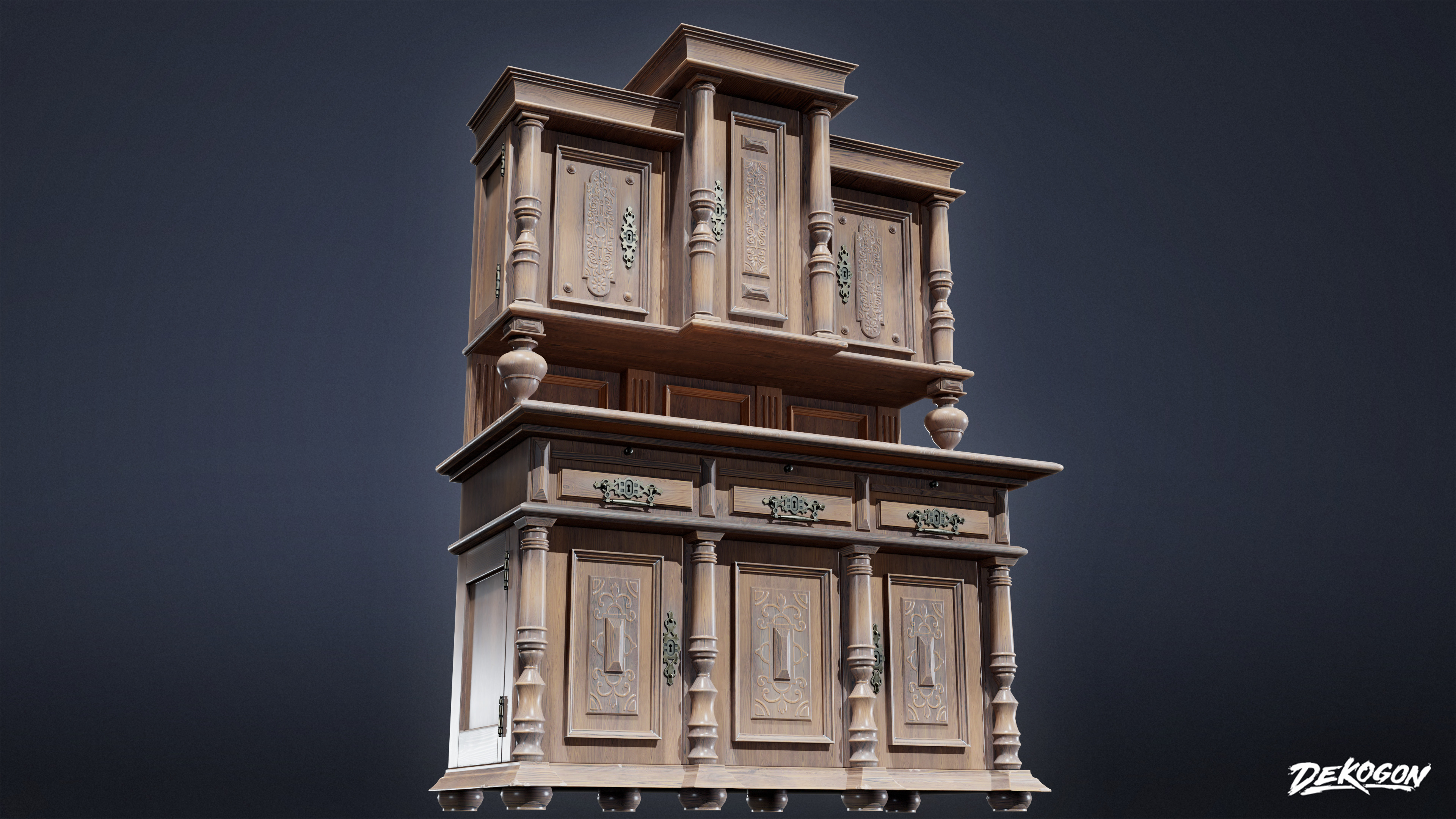 VICTORIAN - Victorian Era Cabinet 06 - LOW POLY AND NANITE Low-poly 3D model_5