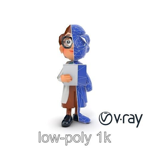 Cartoon Librarian Character Figure model pack Low-poly 3D model