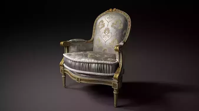 Elegant Classic Armchair - Gold Velvet Embroidery Design