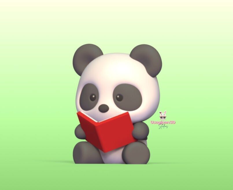 Panda Reading a Book 3D print model_2