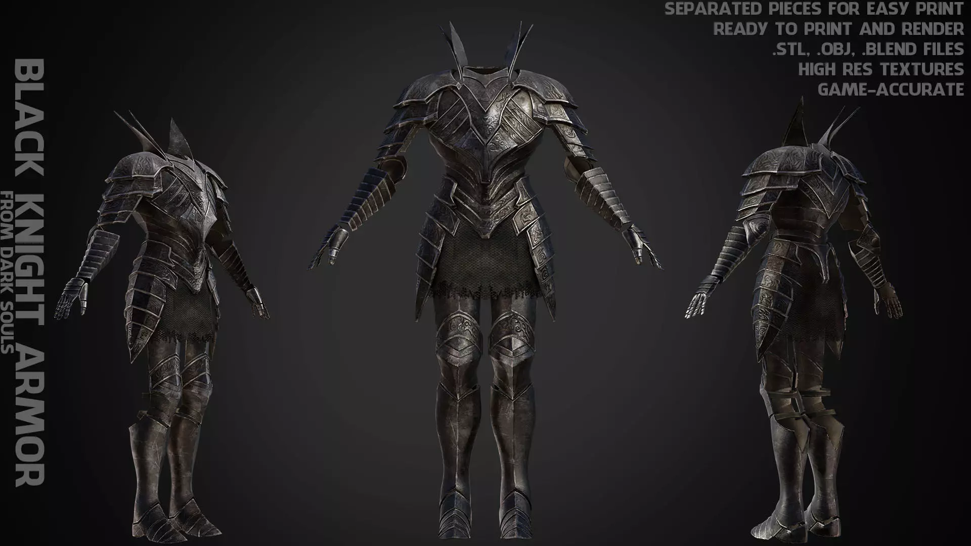 Dark Souls Black Knight Armor for Cosplay 3D print model