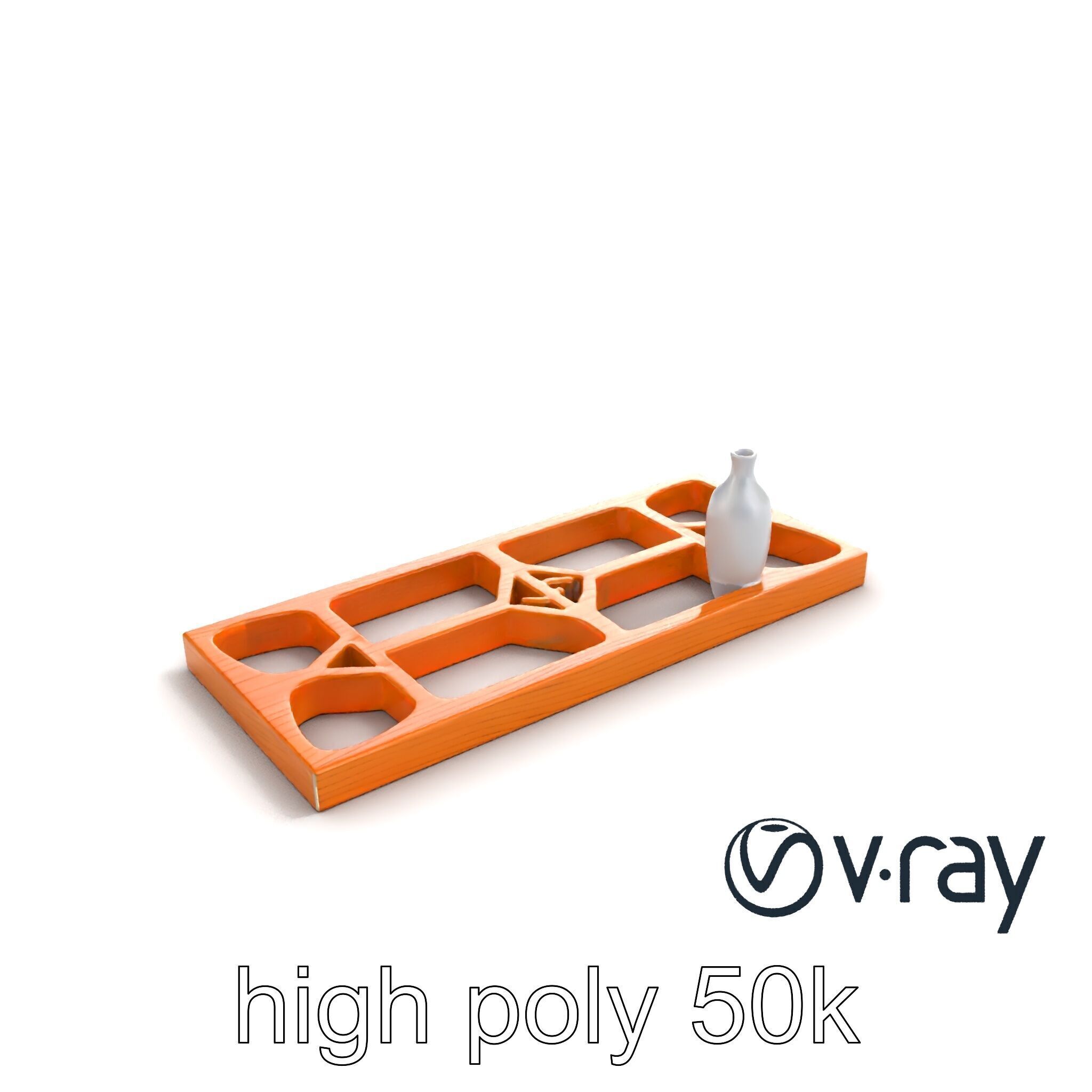 Modern Wooden Wall Shelf with Vase model pack Low-poly 3D model_11