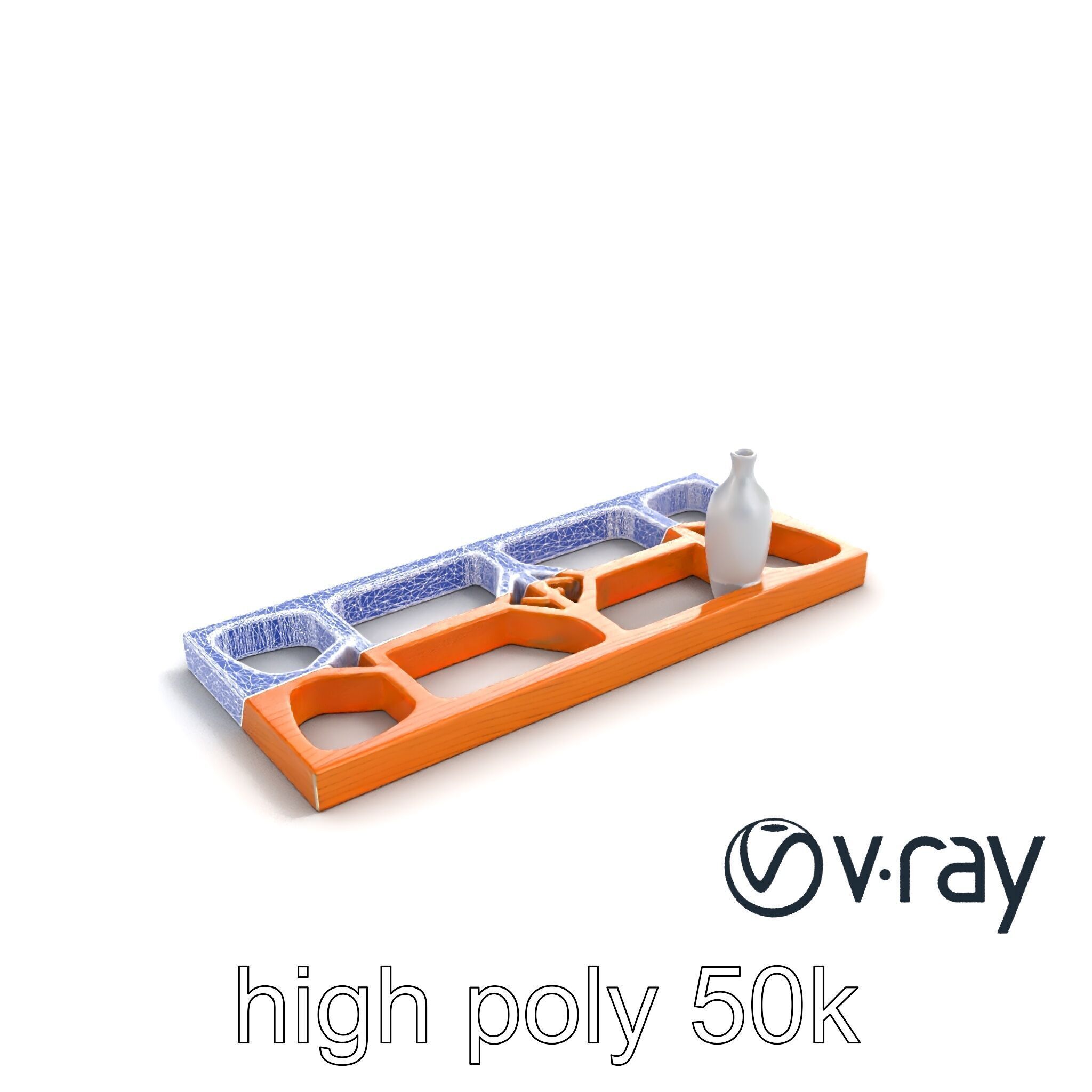 Modern Wooden Wall Shelf with Vase model pack Low-poly 3D model_21