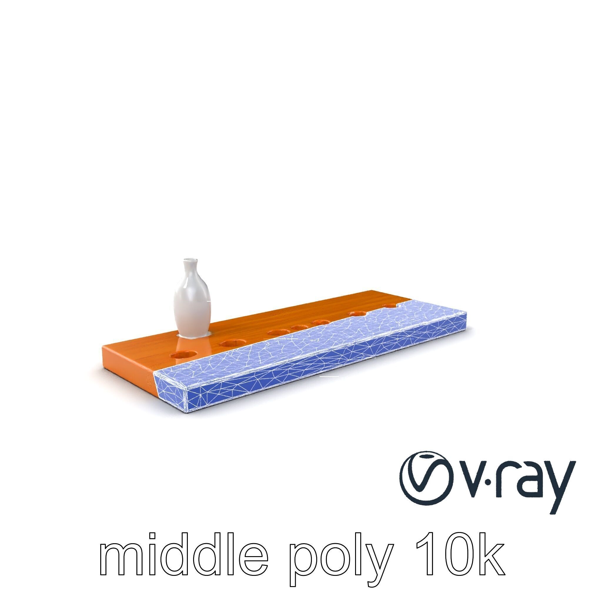 Modern Wooden Wall Shelf with Vase model pack Low-poly 3D model_27