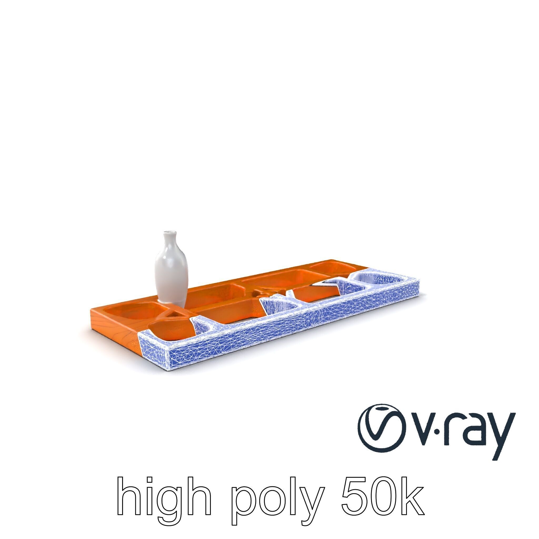 Modern Wooden Wall Shelf with Vase model pack Low-poly 3D model_29