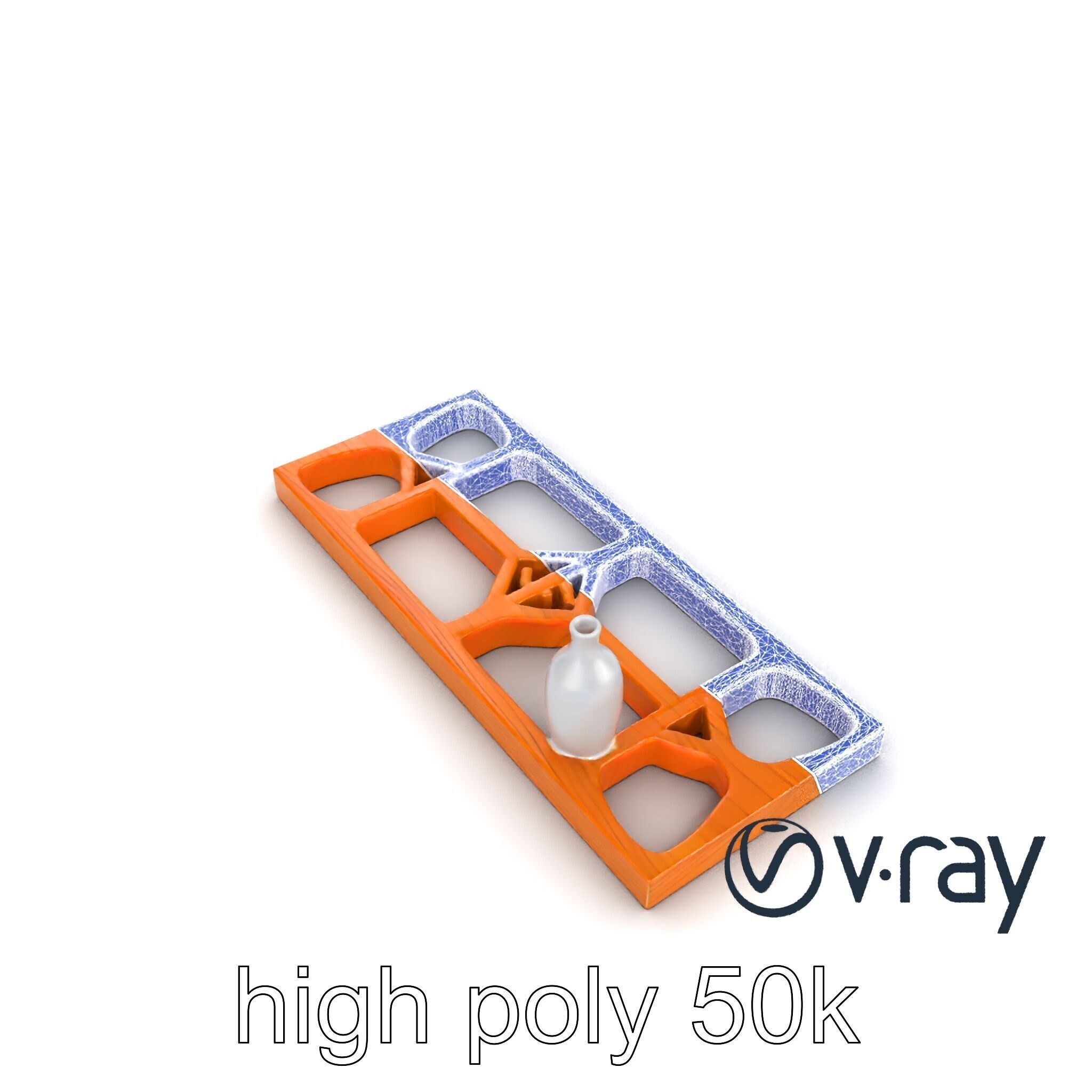 Modern Wooden Wall Shelf with Vase model pack Low-poly 3D model_36