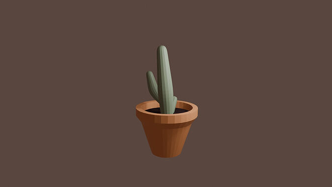 Low Poly Cactus in a flower pot Low-poly 3D model