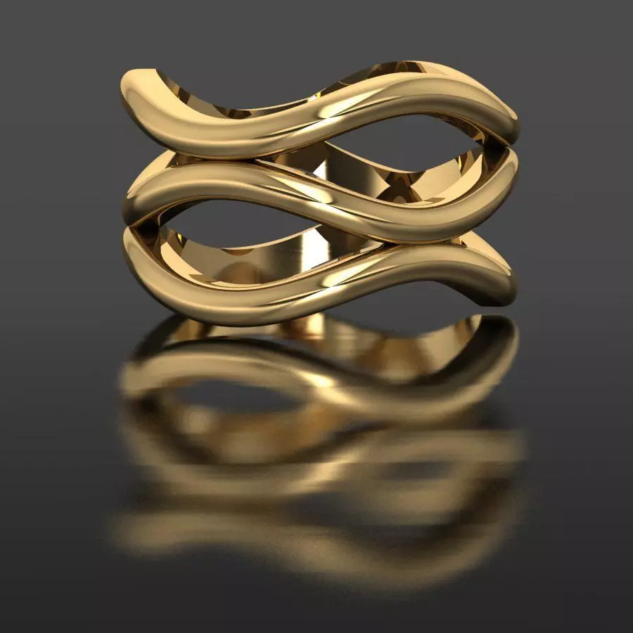 Elegant Wave-Inspired Ring 3D print model_0
