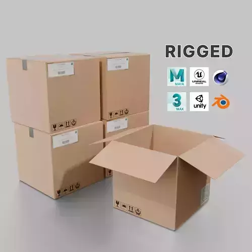 Cube Cardboard Box - Rigged and Fully Customizable Low-poly 3D model
