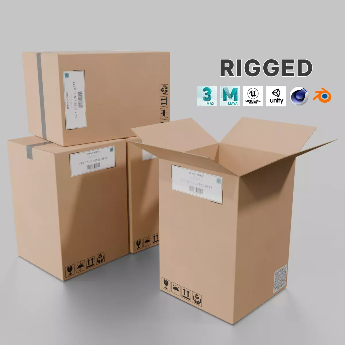 Deep Storage Cardboard Box - Rigged and Fully Customizable Low-poly 3D model_0