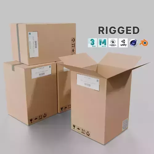 Deep Storage Cardboard Box - Rigged and Fully Customizable Low-poly 3D model
