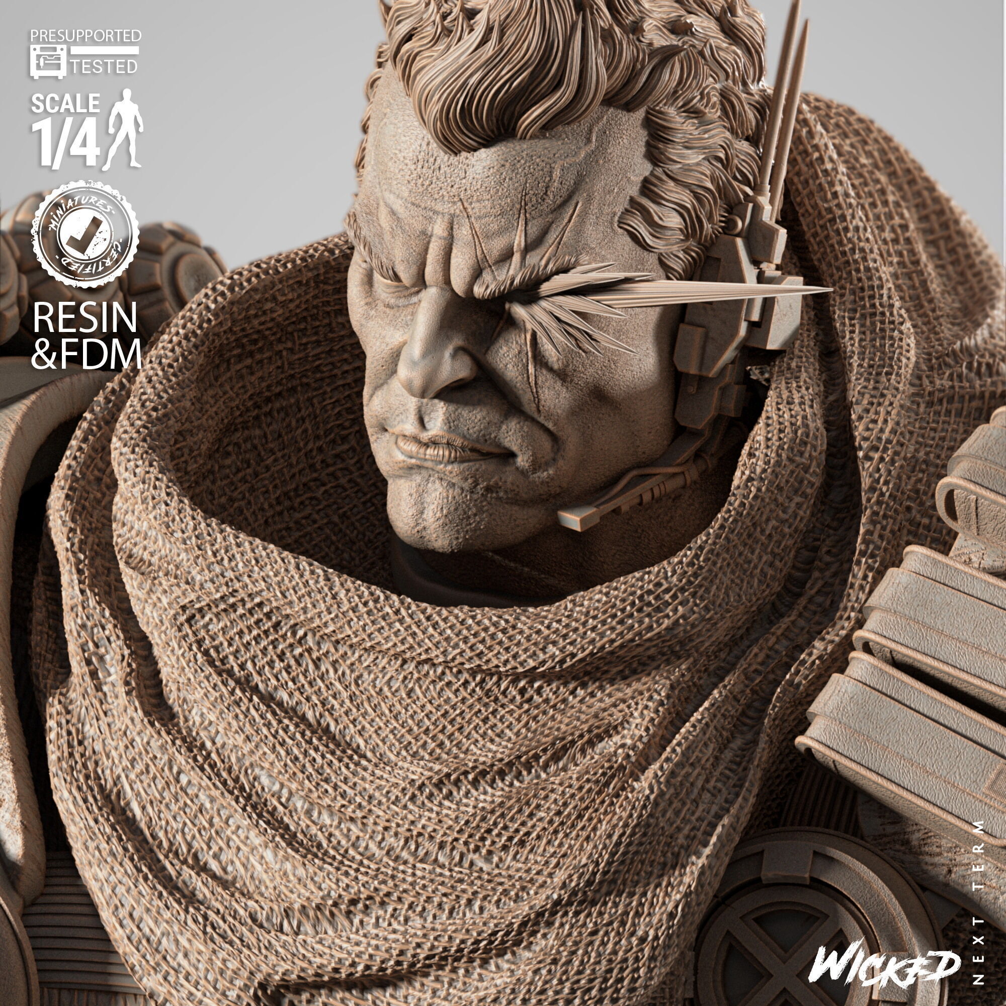 Wicked Marvel Cable Portrait Bust 3D print model_9