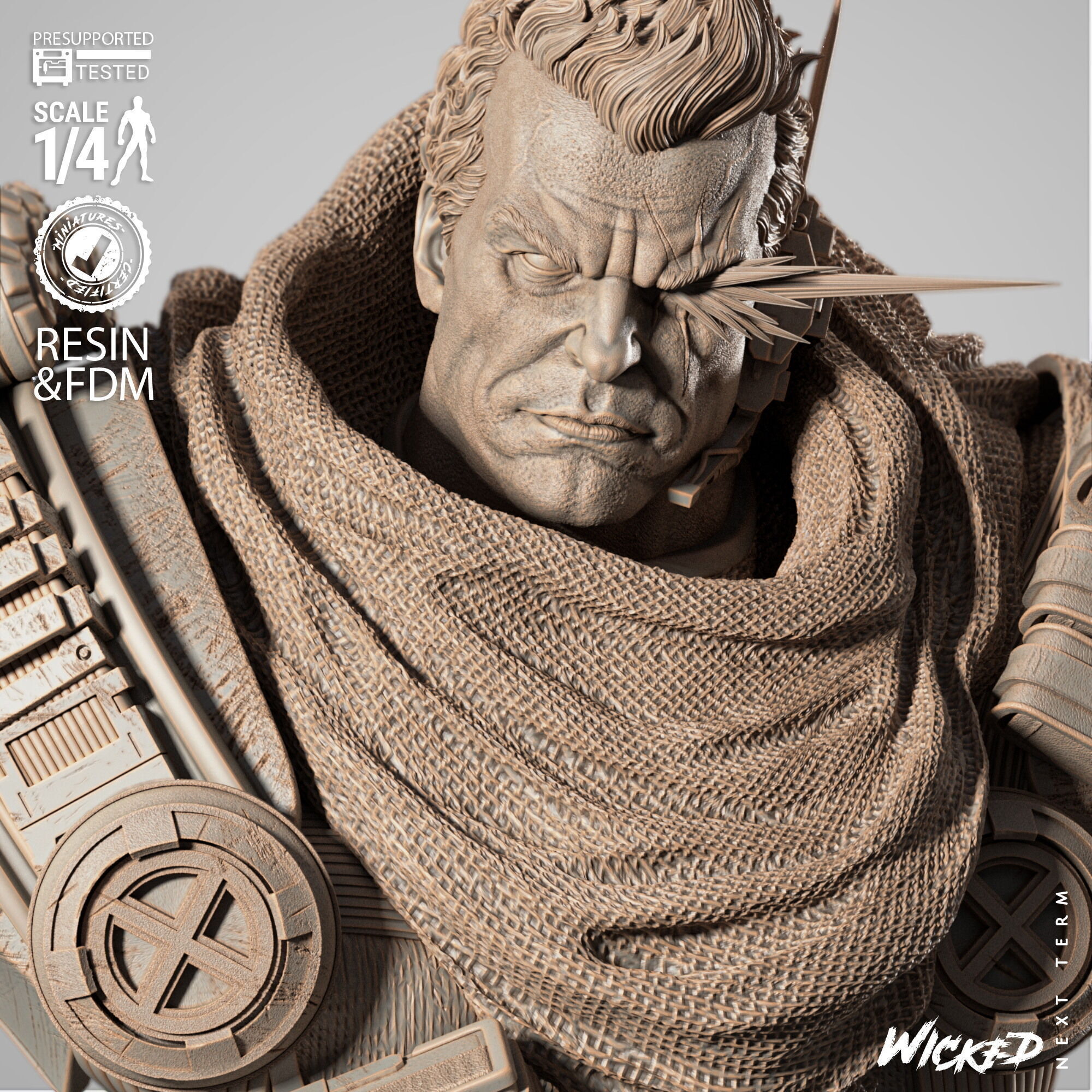 Wicked Marvel Cable Portrait Bust 3D print model_28
