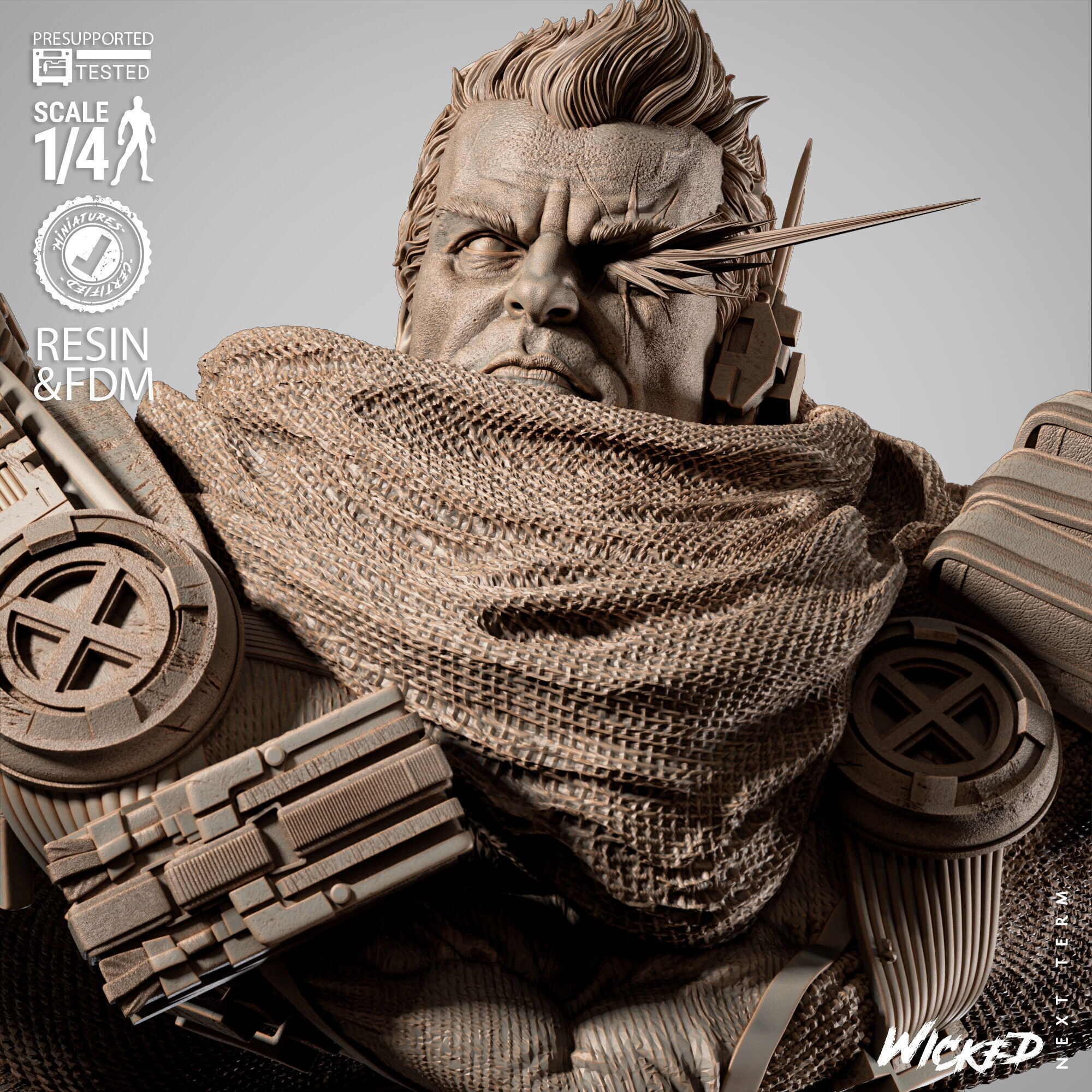 Wicked Marvel Cable Portrait Bust 3D print model_8
