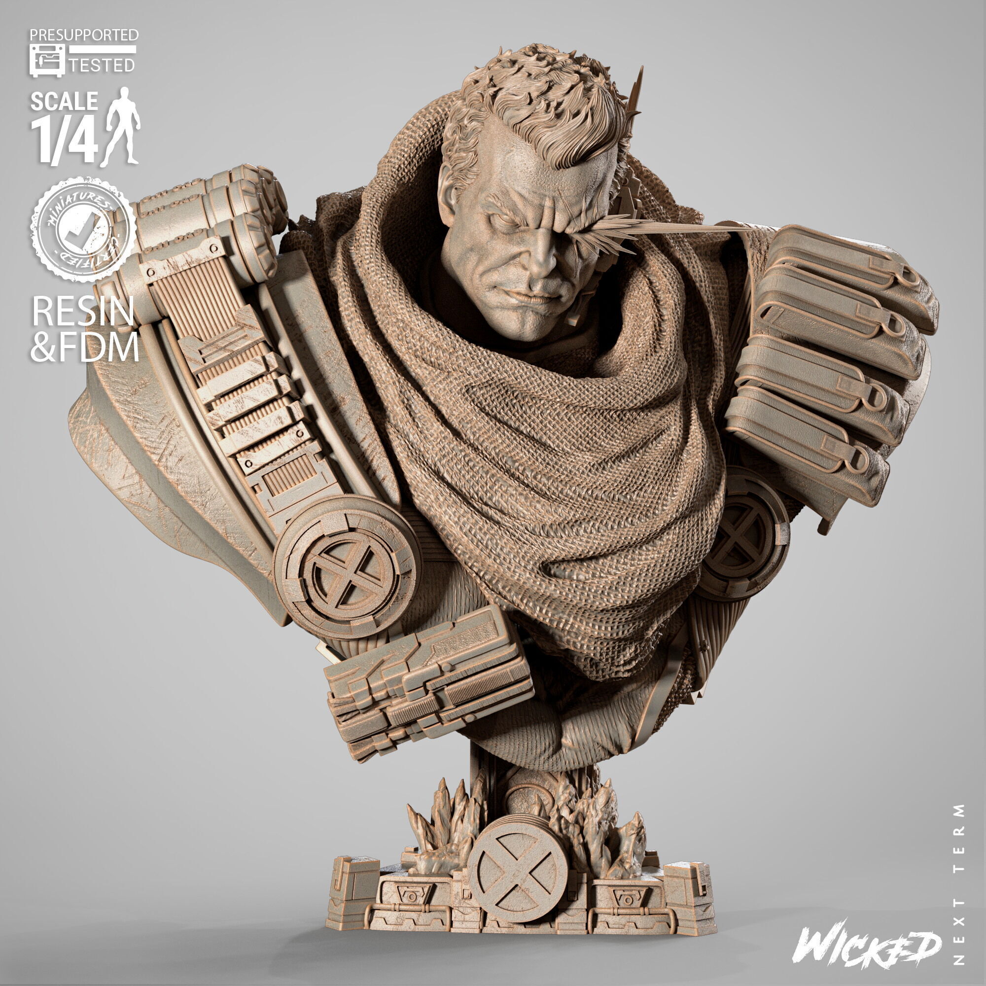 Wicked Marvel Cable Portrait Bust 3D print model_35