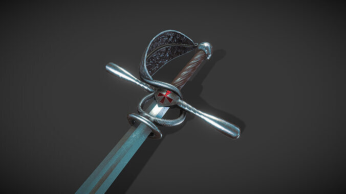 Crusader Rapier Sword that is Game Ready Low-poly 3D model